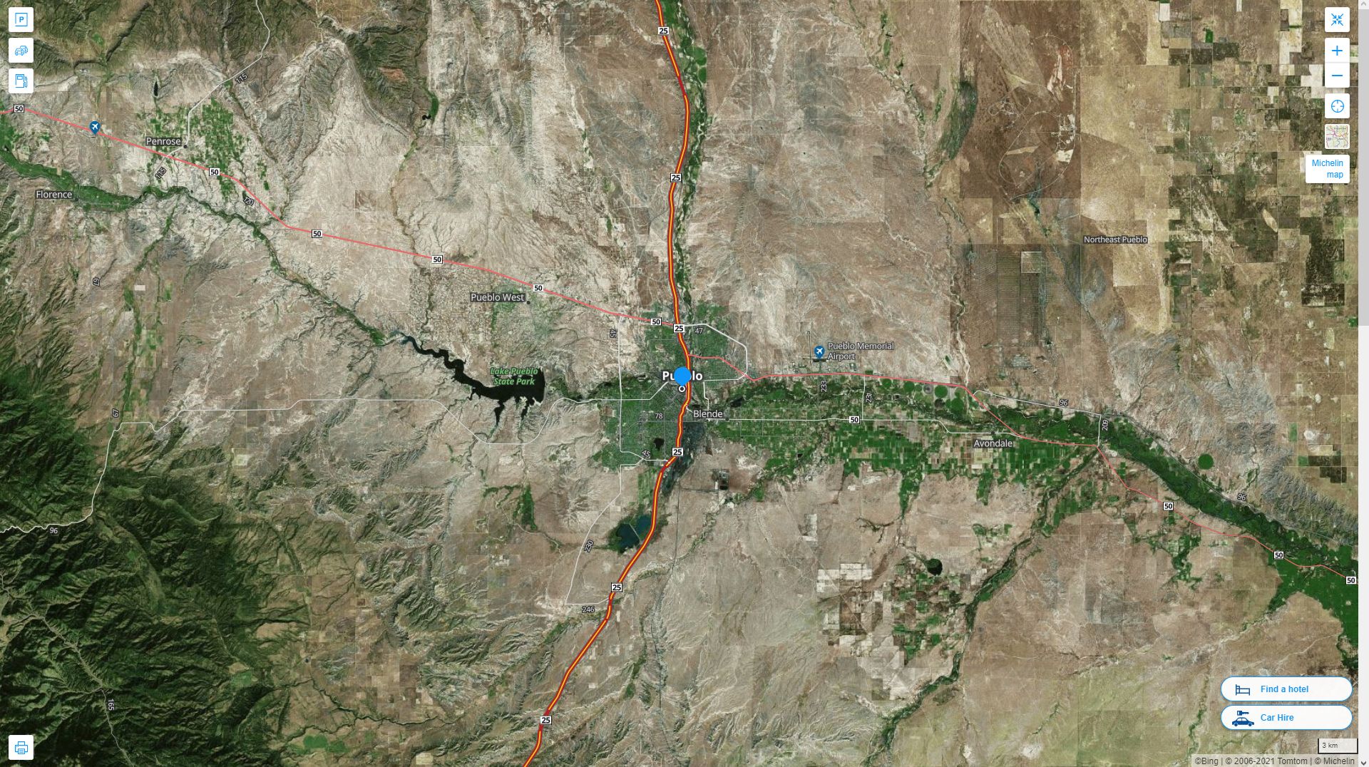 Pueblo Colorado Highway and Road Map with Satellite View